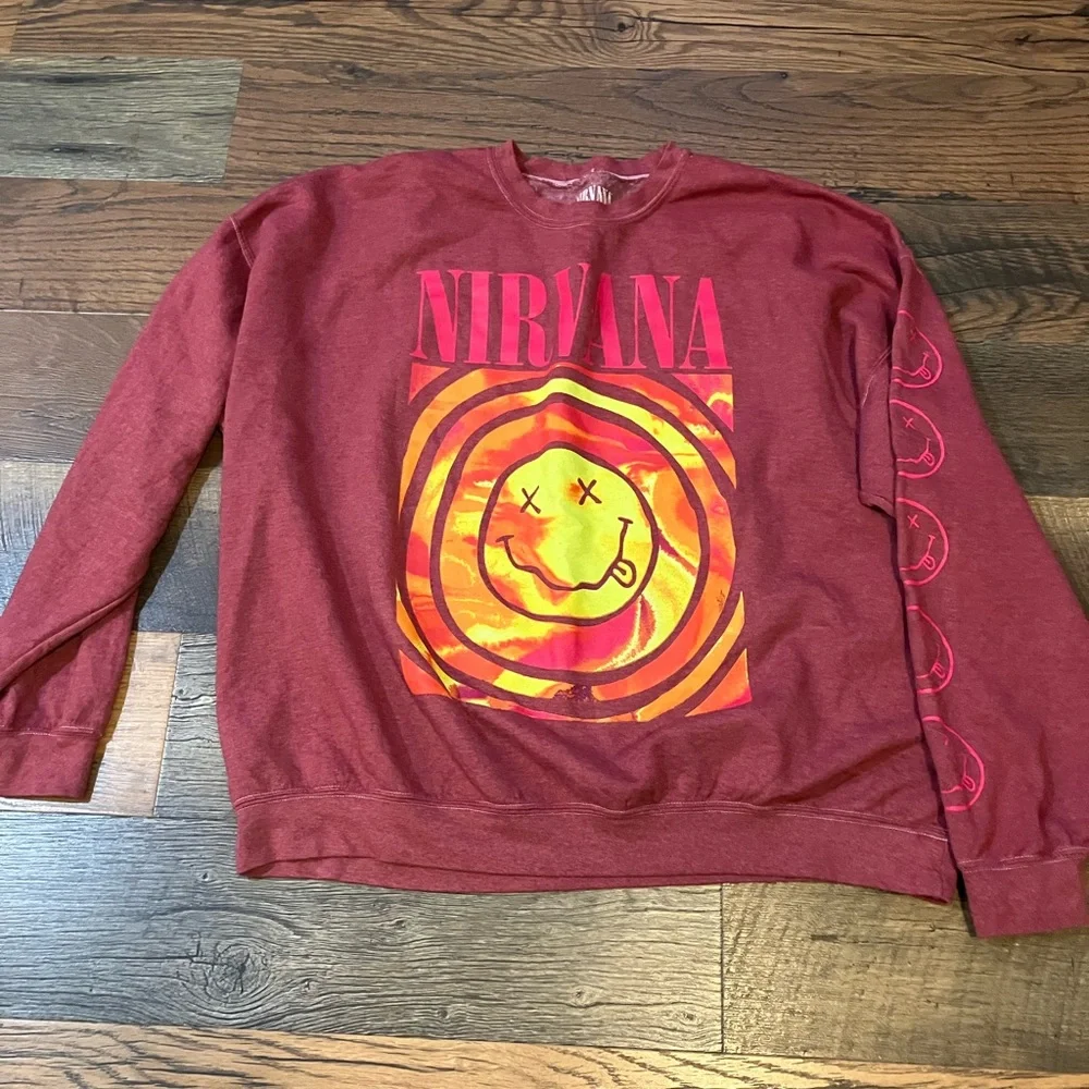 Urban Outfitters Pink and Yellow Nirvana Crewneck Sweater - Picture 1 of 1